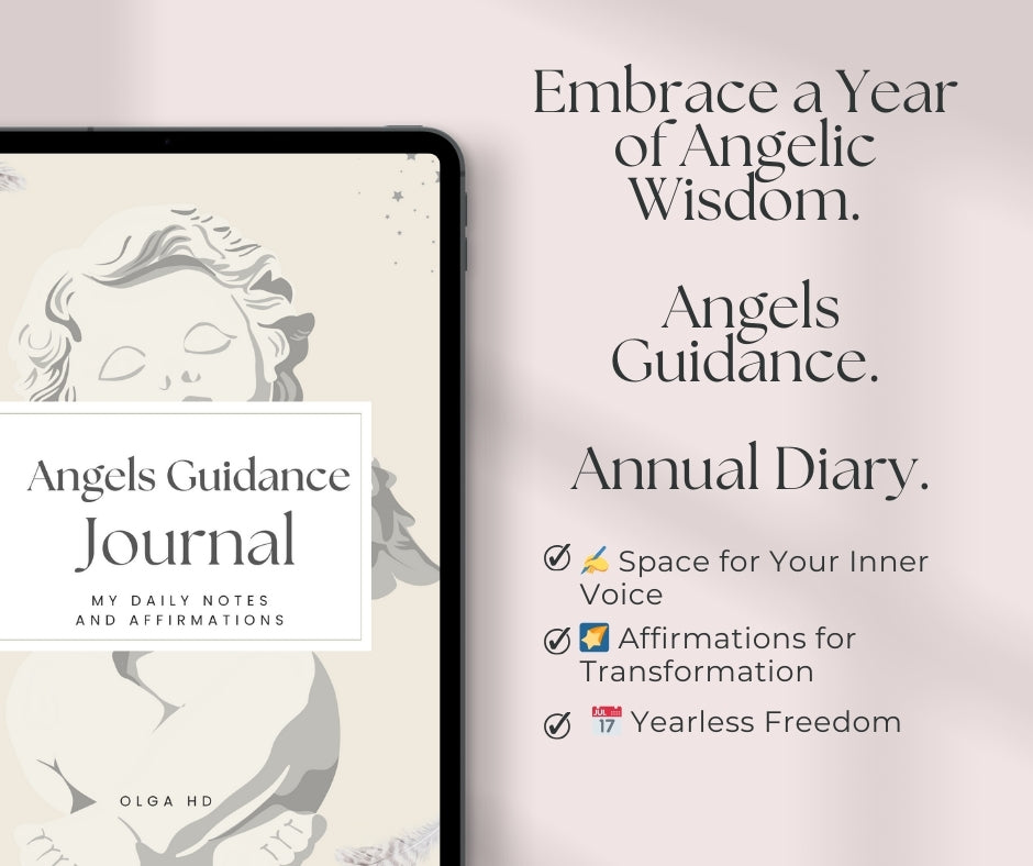 Printable Angel guidance journal 365 day. Undated planner with monthly affirmations.