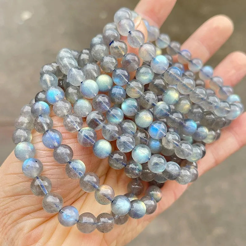 Gray Moonstone Bracelets , Charm Labradorite Stone Blue Light Gems Bead